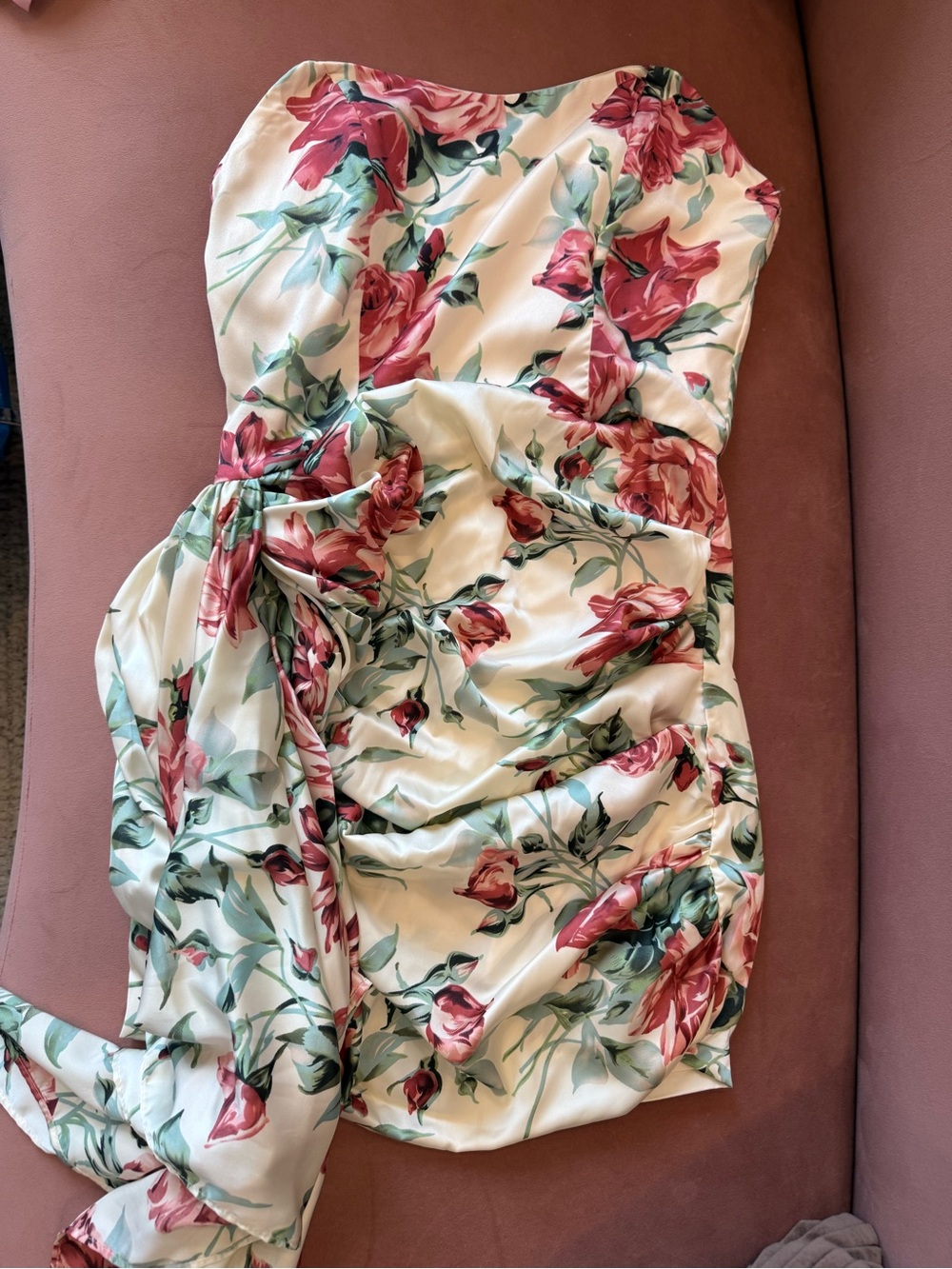 Vici Strapless Floral Midi Dress in Cream and Rose